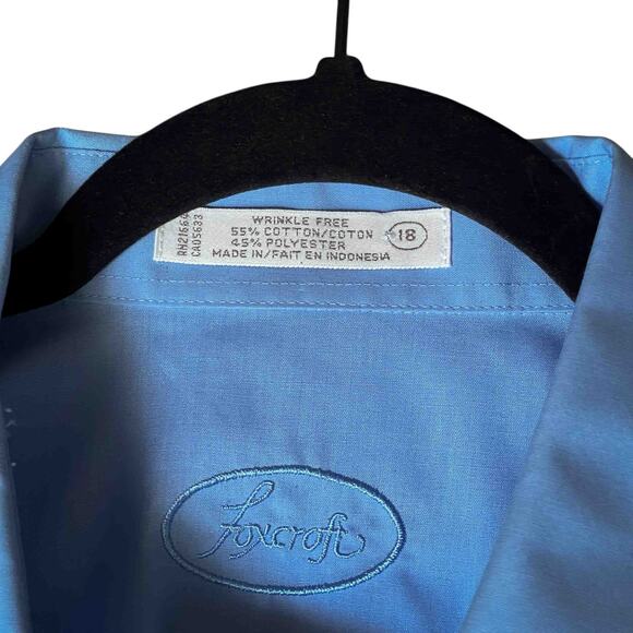 Foxcroft Women's Wrinkle Free Button Down Shirt Blue Solid Cotton Blend Size 18 - Picture 2 of 7